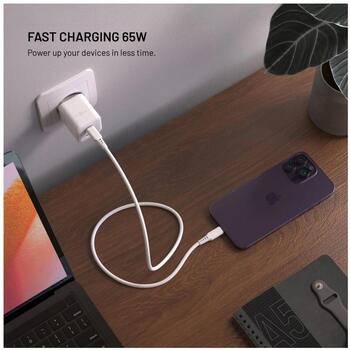 Fixed lādētājs FIXCG65M-2C1A-WH, 65W, 2x USB-C, USB-A, GaN, PD 3.0, PPS, balts (FIXCG65M-2C1A-WH)