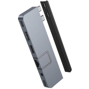 Hyper dokstacija DUO Pro HD575-GRY-GL, 1x HDMI, 1x RJ-45, 1GbE, USB4, USB-C x 2, pelēka (HD575-GRY-GL)