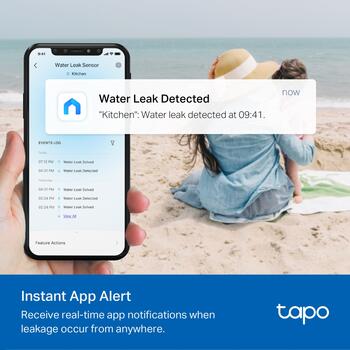 Tp-Link Smart Water Leak Sensor Tapo T300, 868MHz, 90dB, IP67, 0-40ºC, 0-99%RH, 2 AAA baterijas, 64 sensori (TAPOT300)