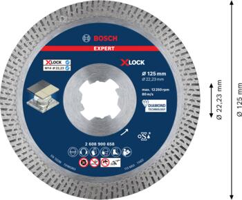X-LOCK dimanta disks HardCeramic125x22.23x1.6, Mazām leņķa slīpmašīnām EXPERT HARD CERAMIC DIMANTA GRIEZĒJDISKS, 2608900658, BOSCH (2608900658)