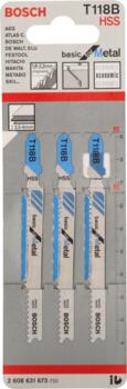 3 figūrzāģa asmeņi T 118 B, Figūrzāģiem FIGŪRZĀĢA ASMENS T 118 B BASIC FOR METAL, 2608631673, BOSCH (2608631673)