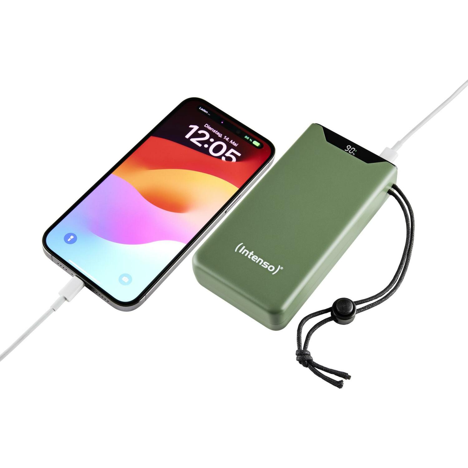 Intenso Power Bank 7332057 20000 мАч, Li-Полимер, 20 Вт, 1x USB Type-A, 1x USB Type-C, зеленый, защита от ЭСД (7332057)