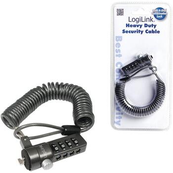 Logilink NBS004, klēpjdatora drošības kabelis, 1.8 m, 4 ciparu kombinācija, tērauda kabelis, PVC pārklājums, cinka sakausējums (NBS004)
