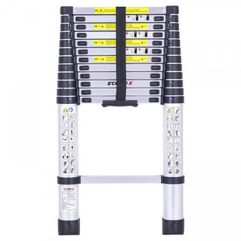 Ecomax Teleskopiskās kāpnes EML0101 EMX, 3,8m, 150kg, 50cm, alumīnija, pretslīdes pakāpieni, rokturis, EN131 (EML0101&EMX)