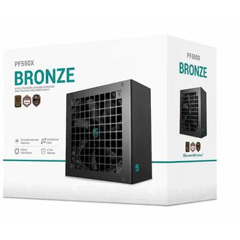 Deepcool barošanas bloks R-PF550X-HD0B-JGEU, 550W, ATX, 80 PLUS Bronza, aktīvā PFC, 1x12cm ventilators, nemodulārais (R-PF550X-HD0B-JGEU)