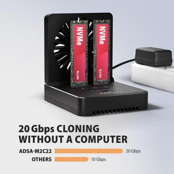 Axagon ADSA-M2C22 док-станция 2x M.2 NVMe/SATA SSD, 20 Gbit/s, USB-C 3.2 Gen 2x2, клонирование, вентилятор (ADSA-M2C22)
