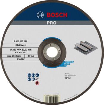 Slīpēšanas ripa 230X22X6 mm, metālam, Lielām leņķa slīpmašīnām ar fiksācijas uzgriezni PRO METAL SLĪPRIPA, 2608600228, BOSCH (2608600228)