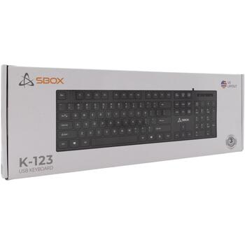 Sbox Клавиатура K-123US, 104/105 клавиш, мембранный переключатель, USB 2.0, 1,5м, черный, раскладка США (K-123US)