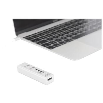 Digitus USB centrmezgls DA-70243, 3x USB 2.0, SD, MicroSD, USB-C, galda, balts (DA-70243)