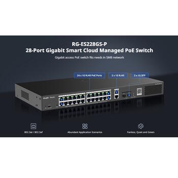 Ruijie умный облачно-управляемый коммутатор Gigabit PoE+ RG-ES228GS-P, 24x PoE+ 30Вт, 370Вт, 56Гбит/с, 4кВ, 2x SFP, 1U (RG-ES228GS-P)