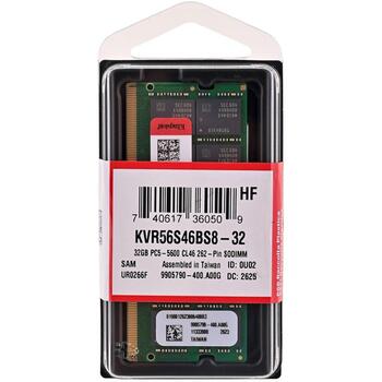 Kingston модуль памяти KVR56S46BS8-32, 32 ГБ, 5600 MT/s, 262-pin SO-DIMM, 1Rx8, 1.1 В, 46, 0-85 °C (KVR56S46BS8-32)
