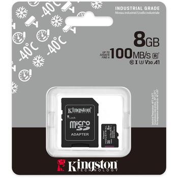 Kingston microSDHC карта SDCIT2/8GB, 8 ГБ, UHS-I, 100 МБ/с, 80 МБ/с, A1, V30, U3, SD адаптер (SDCIT2/8GB)