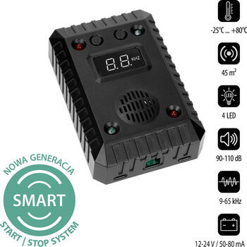 Soens 730721 grauzēju atbaidītājs, 9-65 kHz, 50-80 m2, 5/12 V, 0.6 W, ultraskaņa un LED, automātiskais režīms (730721)