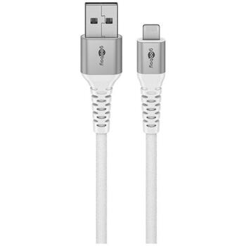 Goobay Lightning kabelis 74512, 2m, 3A, 60W, 48 Gbps, balts, metāla spraudņi, aizsardzība pret saliekšanu (74512)