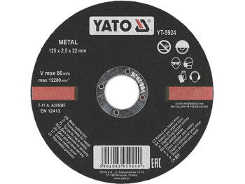 Yato отрезной диск по металлу YT-5924, 125мм, 2.5мм, 22мм, 12200min⁻¹, 80м/с, плоский, армированный стекловолокном (YT-5924)