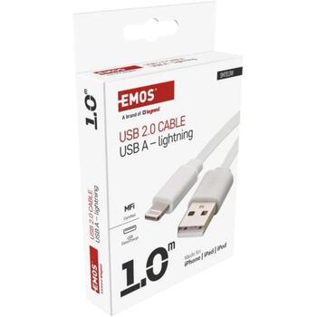 Emos Uzlādes un datu kabelis SM7013W, 1m, balts, 12W, 2,4A, 480Mbit/s, A-i16P savienotāji (SM7013W)
