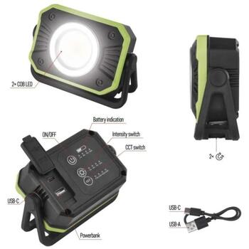 Emos COB LED перезаряжаемая рабочая лампа P4542, 900 лм, 4400 мАч, магнит, поворотная подставка, крючок (P4542)