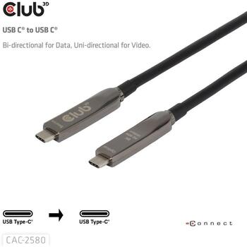 Club3D USB-C kabelis CAC-2580 15m, 10Gbps, 60W, melns, USB-C / USB-C (CAC-2580)