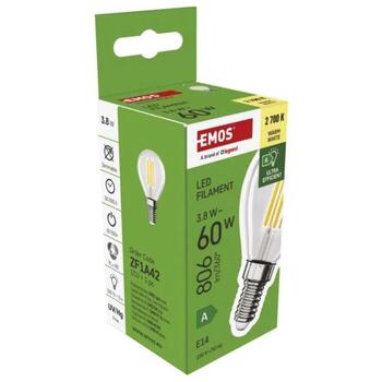 Emos LED лампа Filament Mini Globe ZF1A42, 3,8 Вт, 806 лм, E14, теплый белый, 50 000 часов, класс A (ZF1A42)