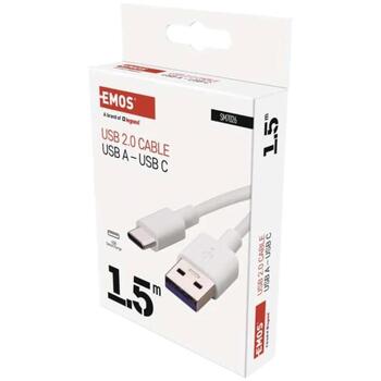 Emos Uzlādes un datu kabelis SM7026, 1,5 m, balts, 2.0, A spraudnis - C spraudnis, 22,5 W, 5 A, 480 Mbit/s (SM7026)