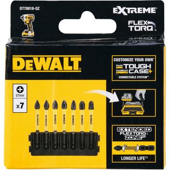 Dewalt FlexTorq 57mm PH битный набор DT70818-QZ PH1 x2, PH2 x3, PH3 x2, 7 шт., Пластиковый кейс, Перерабатываемая упаковка (DT70818-QZ)