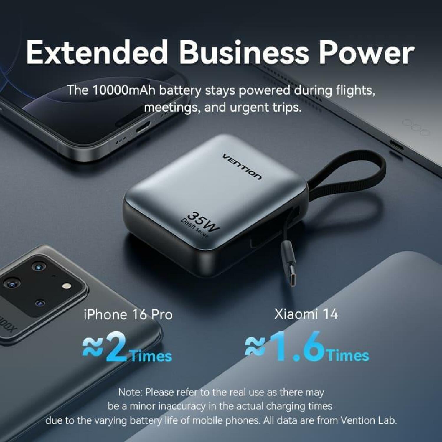 Vention Power Bank FHEH0, 10000mAh, 35W, Li-Poly, USB-C, 1x3A, компактный, быстрая зарядка, LED дисплей (FHEH0)
