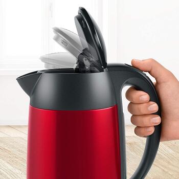 Bosch Чайник DesignLine TWK3P424, 2400 W, 1.7 L, нержавеющая сталь, 360° вращающаяся база, красный (TWK3P424)