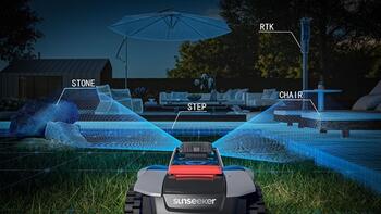 Sunseeker robotpļāvējs V3 VISION 16800218-01, 600 m², 20-60 mm, 18 cm, 2,5 Ah, 22°/42%, 55 dB, AI+VSLAM, bez perimetra stieples (16800218-01)