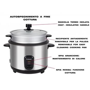 Beper Пароварка для Риса P101VAP001, 400W, 1L, стеклянная крышка, стальная конструкция, антипригарная чаша, паровая подставка (P101VAP001)