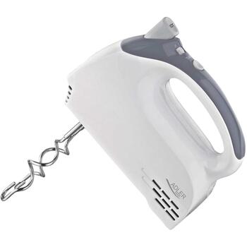 Adler Миксер AD 4201 g, 300 Вт, 5 скоростей, Турбо режим, 2 венчика, 2 крюка для теста, белый (AD 4201 g)
