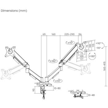 Gembird крепежная рука MA-DA2U-01, максимальная нагрузка 18 кг, минимальный размер экрана 43.2 см (MA-DA2U-01)