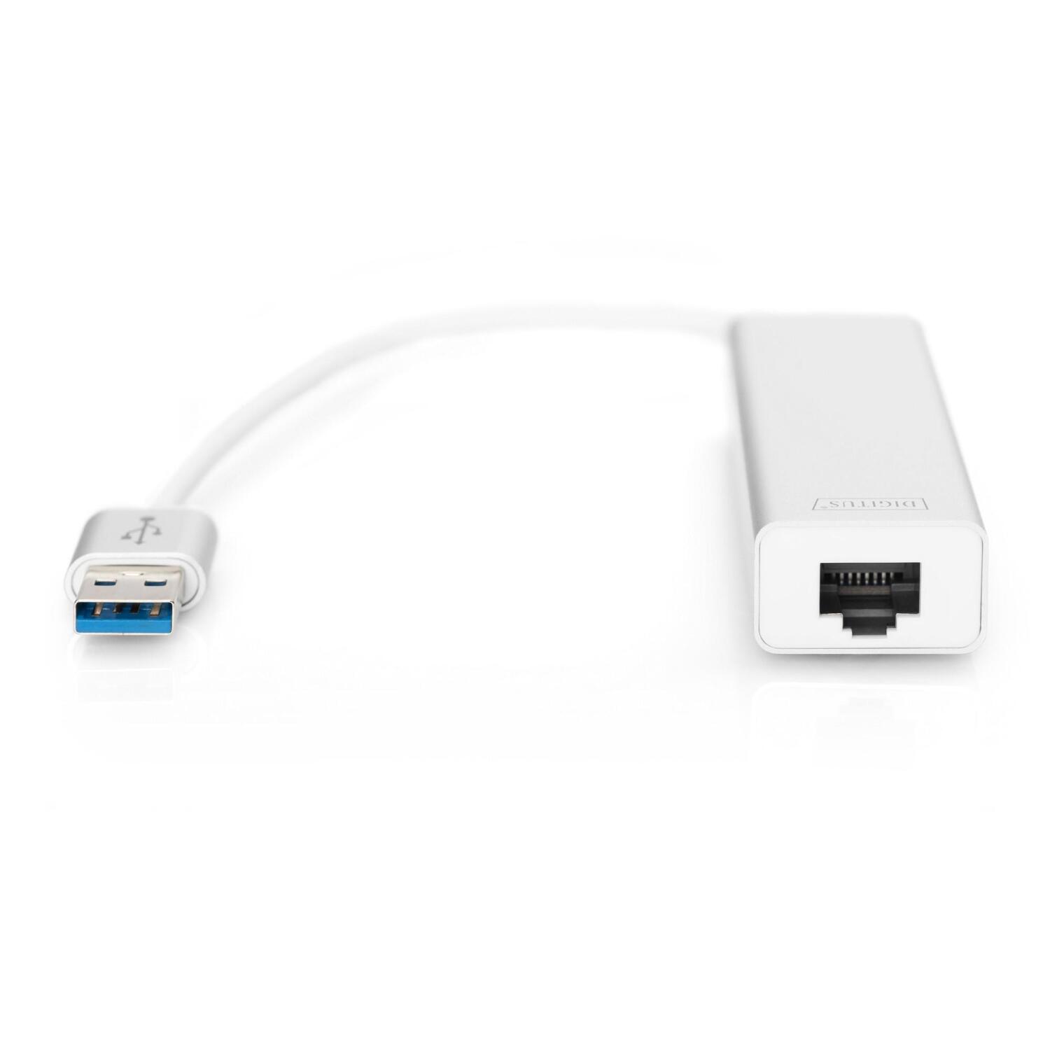 Digitus USB концентратор DA-70250-1, 3x USB 3.0 A, 1x RJ-45 10/100/1000 Mbps, 1x USB A, IEEE 802.3, WOL, Auto MDIX, белый (DA-70250-1)