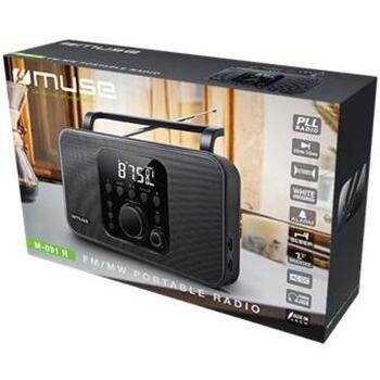 Muse радио M-091R, ЖК-дисплей, FM/AM, 20 предустановленных станций, будильник, AUX вход, черный (M-091R)