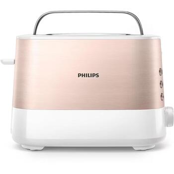 Philips Тостер HD2638/11, 2 ломтика, 950 Вт, розовое золото, белый, 230 В, 1050 Вт, металл, 7 уровней поджаривания (HD2638/11)