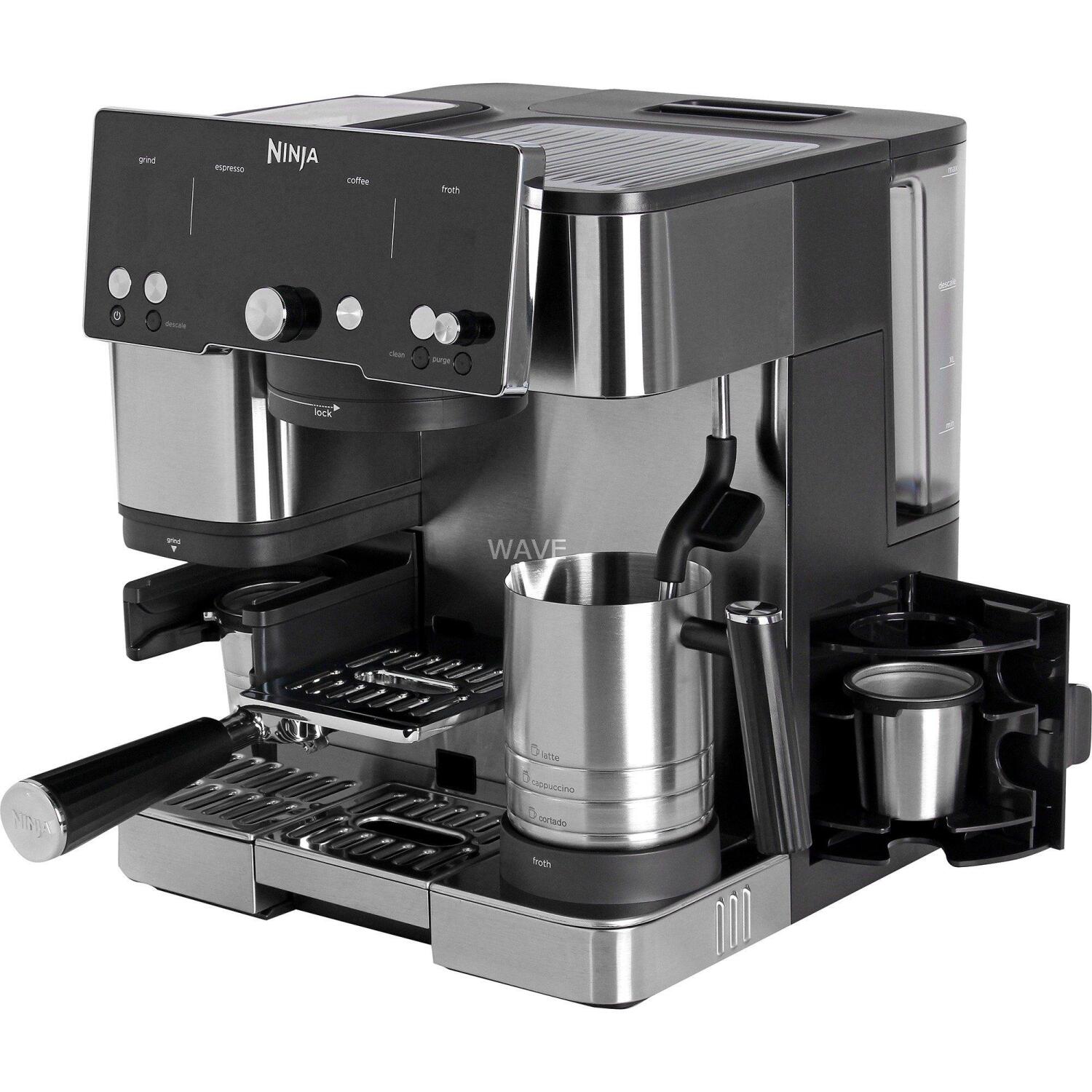 Ninja Espresso кофемашина ES501EU, 1750 Вт, 2 л, 9 бар, 250 г, полуавтоматическая, встроенная кофемолка, капучинатор (ES501EU)