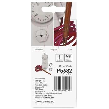 Emos Капиллярный термостат P5682, 230V AC, 50Hz, 1m капиллярный датчик, 0-90°C, ручной термостат (P5682)