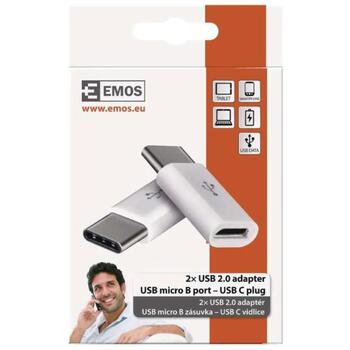 Emos Адаптер Micro USB-B 2.0/USB-C 2.0 SM7023, 0м, белый, 2 шт., ПВХ, 2.0, для зарядки/переноса данных, 10 Вт, 2 А, 480 Мбит/с (SM7023)