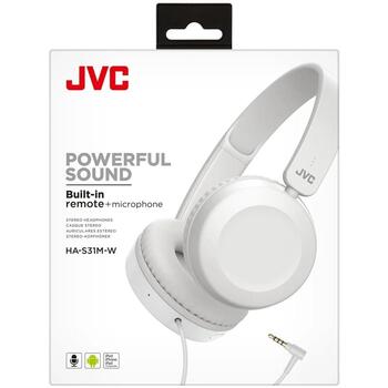 JVC наушники HA-S31M-W-E, 30,6 мм, 10–26 000 Гц, 32 Ω, 1,2 м, 3,5 мм mini-jack, микрофон, пульт, складные, белые (HA-S31M-W-E)