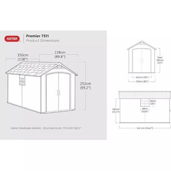 Keter Садовый сарай Premier 7511 29212373, 228x350x252 см, пластик, двустворчатая дверь, окно (29212373)