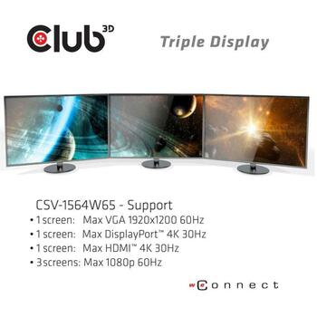 Club3D dokstacija CSV-1564W65 4K Ultra HD, 100 W, 2x USB 3.2 Gen 1 Type-A, 2x USB 3.2 Gen 1 Type-C, 1x HDMI, 1x DisplayPort (CSV-1564W65)