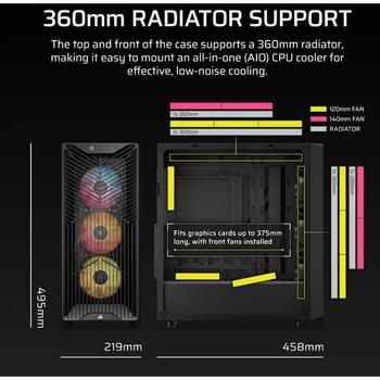 Corsair 3200D RS PC korpuss, Mid-Tower, melns, 7 sloti, 1x3.5
