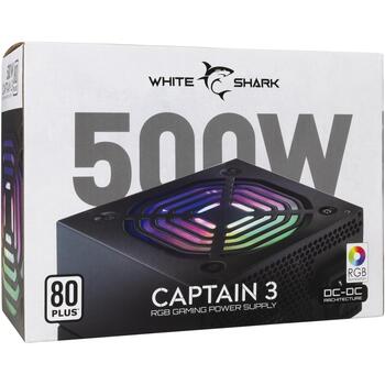 White Shark Barošanas bloks CAPTAIN 3, 500 W, 80 Plus, 1x24-pin, 1x4/8-pin, 6xSATA, 4xMOLEX, 2xPCI-E 6/8-pin (CAPTAIN 3)