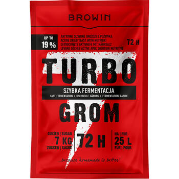 Browin дистилляционные дрожжи Turbo GROM 72h 403200, 120 г, 19% алкоголя, 25 Л партия, 6-8 кг сахара (403200)