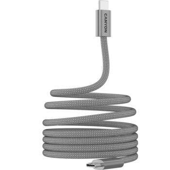 Vads ar USB C līdz USB C savienojumu 60 W ātro uzlādi magnētisku fiksāciju un pītu pārklājumu OnWire 60MG C-C 60W Magnet Braided 1 m Gaiši Pelēks CND-CCMG60AB15LG CANYON (CND-CCMG60AB15LG)