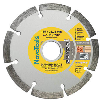 Dimanta griezējdisks SEGMENT 115x22.2mm NOVOABRASIVE (DBB115/S)