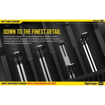 Nitecore Зарядное устройство D4EU 4-слотовое, совместимо с Li-ion, Ni-MH, Ni-Cd, ЖК-экран, 0.239 кг (D4EU)