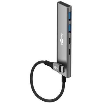 Goobay USB centrmezgls, 76563, 2 x USB 3.2 + 2 x USB-C 3.2, 5 Gbit/s, alumīnija/plastmasas korpuss, plāns dizains (76563)
