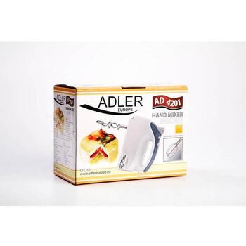 Adler Миксер AD 4201 g, 300 Вт, 5 скоростей, Турбо режим, 2 венчика, 2 крюка для теста, белый (AD 4201 g)