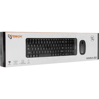 Sbox Datoru komplekts WKM-22-US, 1200DPI, 3D 3 pogas pele, 100-101 taustiņi tastatūra, 2,4GHz, melna/pelēka (WKM-22-US)