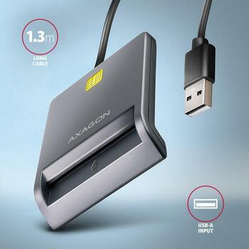 Axagon считыватель смарт-карт CRE-SM3T USB 2.0, длина кабеля 1.3 м, вес 56 г, черный, CE, RoHS, Plug and Play (CRE-SM3T)